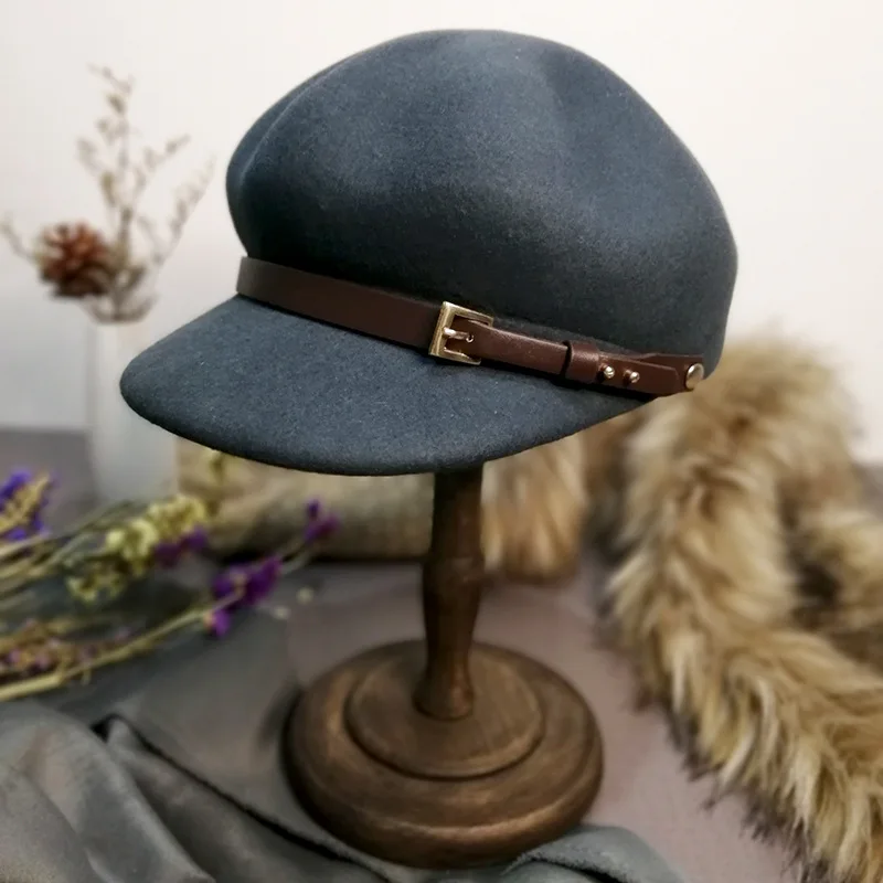 

01908-jinri70 autumn winter wool belt lady octagonal hat women leisure beret cap wholesale