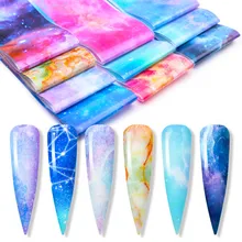 10 шт./компл. наклейки на ногти из фольги голографическая звездное небо клейкая оберточная бумага переводная бумага мрамор дизайн ногтей Наклейка гель ползунки ZJT4035