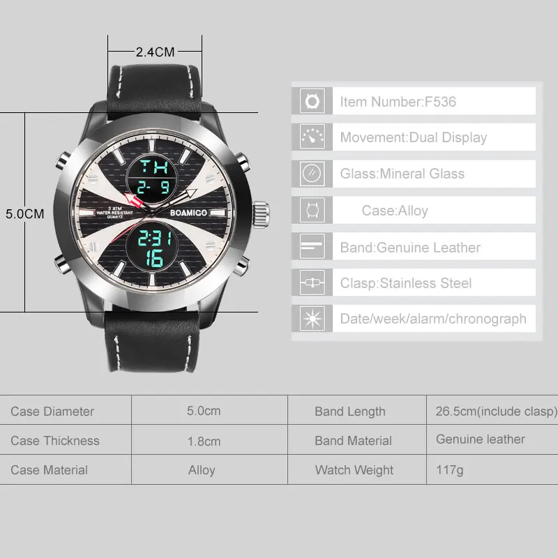 Мужские спортивные часы марки BOAMIGO модные повседневные светодиодные Кварцевые