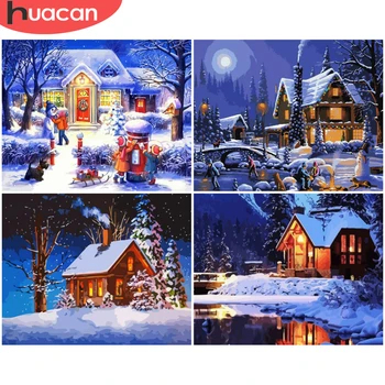 

HUACAN Painting By Number Christmas Drawing On Canvas HandPainted Art Gift DIY Pictures By Number Winter House Kits Home Decor