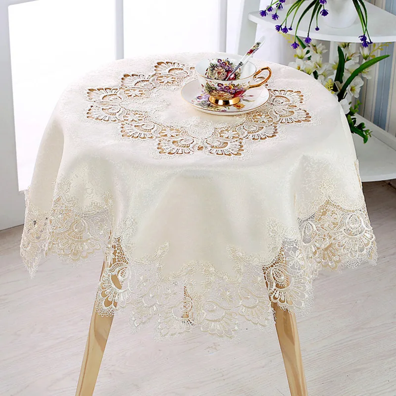 

Proud Rose Round Tablecloth European Luxury Lace Table Cloth Table Runner Satin Jacquard Table Cover Wedding Decoration