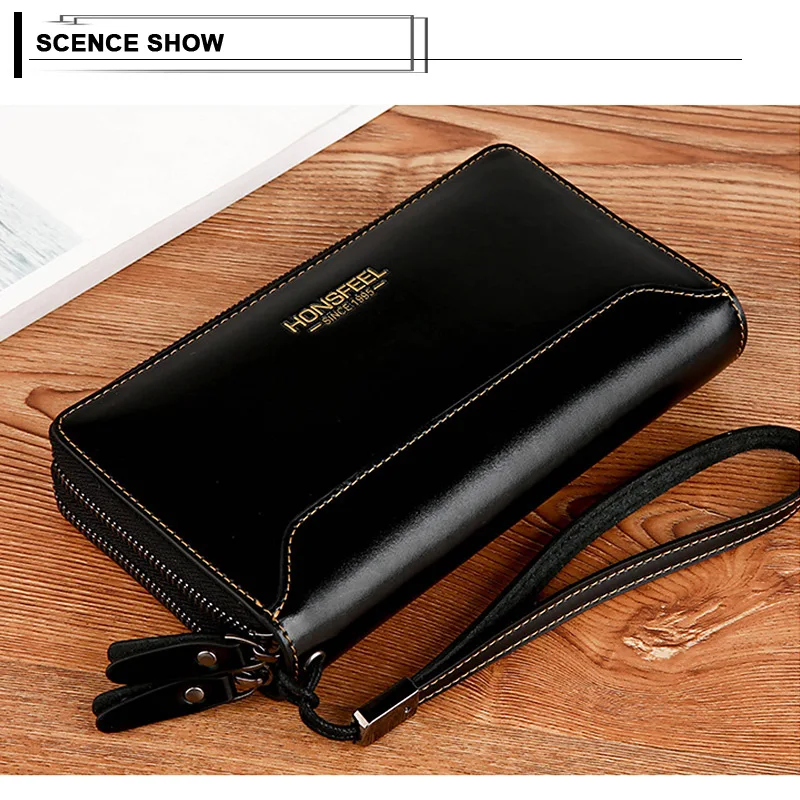 Men's Wallets Casual Business Clutch Purses Double Zipper Design Men Clutch Wallet Pu Leather Solid Phone Case Money Bags Male