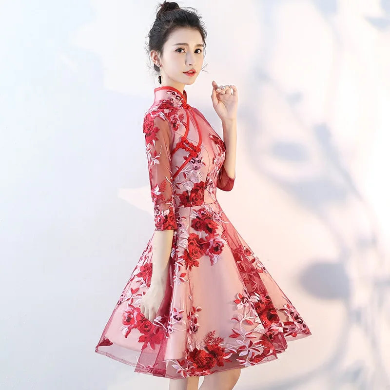 Лидер продаж Qipao вышивка улучшилось Cheongsam Свадебная вечеринка, платье на выпускной, бальное платье, Vestidos