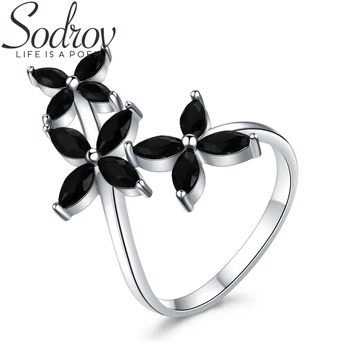 

SODROV 925 Sterling Silver Jewelry Rings for Women Black Spinel Flower Finger Ring Silver 925 Jewelry G069