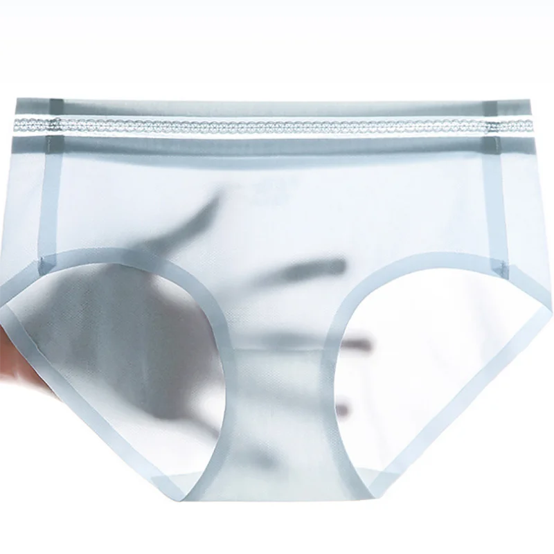 

4 Pcs Lingerie Women Ice Silk Panties Seamless Summer Crotch Transparent Panties for Girl Triangle Shorts Ultra-Thin Breathable