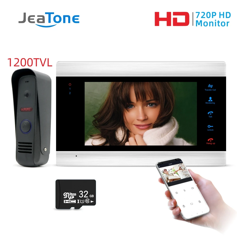 P202S1M706S1-86-32G JeaTone 7 дюймов WiFi интеллектуальные Проводные видео входные двери домофон система с непромокаемой камерой безопасности дверной звонок Обнаружение движения - Цвет: P202S1M706S1-86-32G