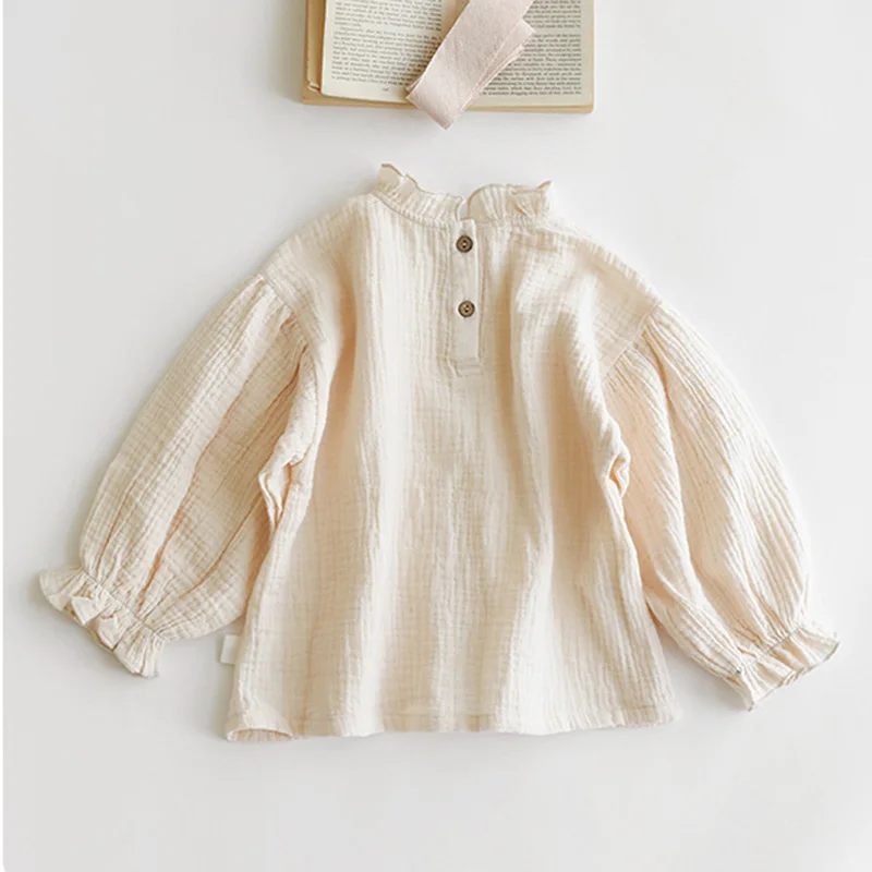 Kids Shirts Girls' Cotton And Linen Shirts Spring And Autumn New Children's Korean Brief Casual Bottoming Shirt Blouse WT031