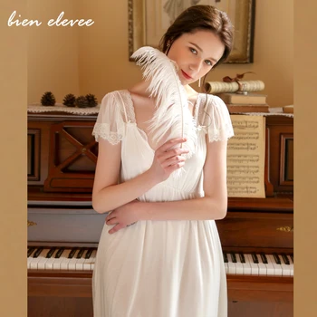 

Sexy Lace Lingerie Vintage Princess Nightgown Suspenders Sleepwear Strapless Lotus Leaf Sleeve Nightwear for Ladies Homewear