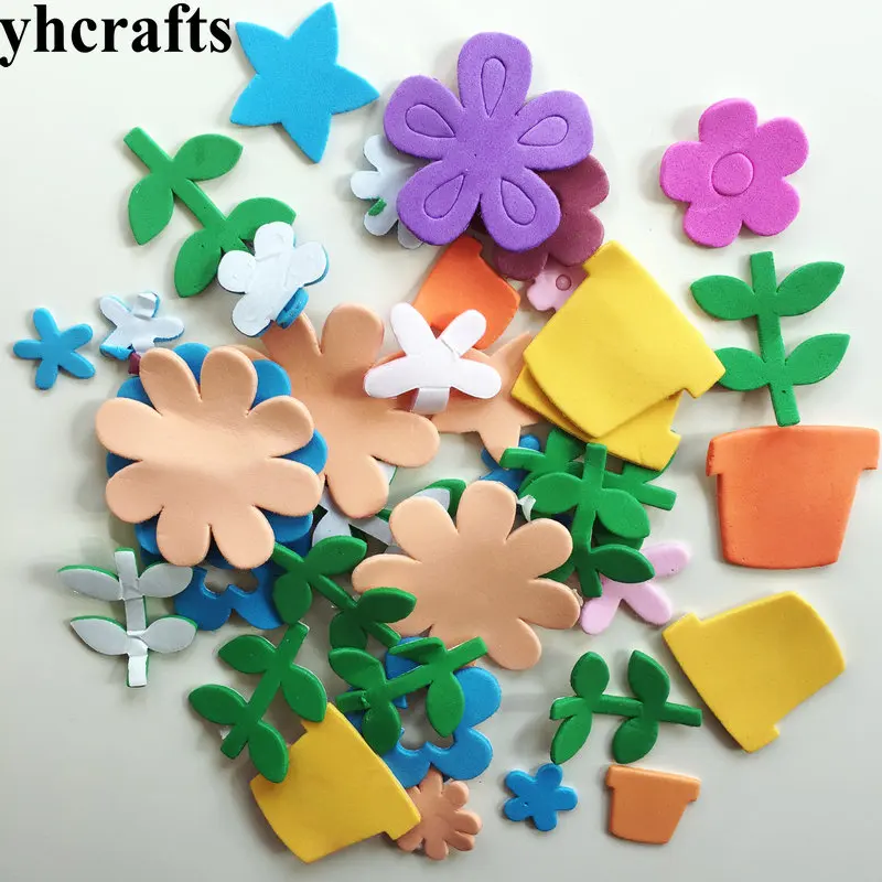 40PCS flower pot 1 упаковка/Партия. Разноцветные блестящая Снежинка, пенопластовые наклейки, рождественские поделки, элементы деятельности, украшение детской комнаты, декоративная Рождественская игрушка "сделай сам" - Цвет: 40PCS flower pot