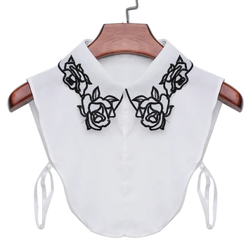 

New Vintage Rose Embroidery Shirt False Collar Women Blouse Cotton Detachable Collars Wiomen Fashion White Shirt False Collar