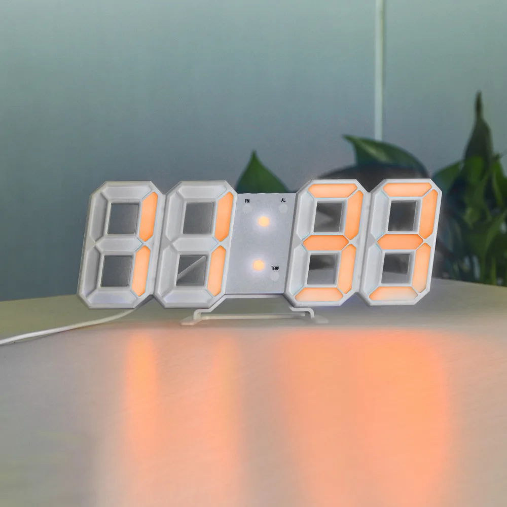 Повтор USB Светодиодный 3D дисплей Будильник Цифровые настольные часы украшение для дома и офиса Пробуждение свет электронные настольные часы - Цвет: White Shell Orange