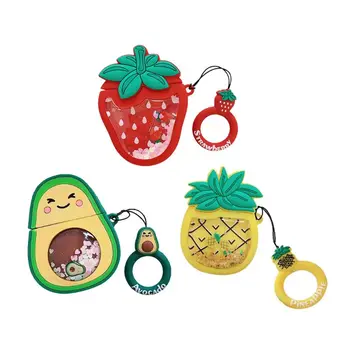 

Delicious Fruit Pattern Soft Silicone Protective Case Shockproof Cover Skin Protector with Lanyard for Airpods 1/2 Charging Box
