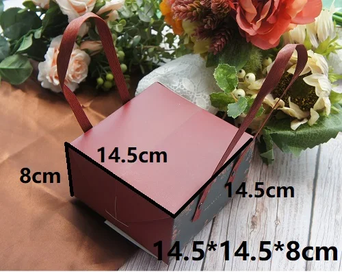 2 Size 5pcs Wine Flower Black Style Paper Box with Handle Roll Cake Candy Cookie Chocolate Gift Packaging Wedding Use - Цвет: only this box 5 pcs