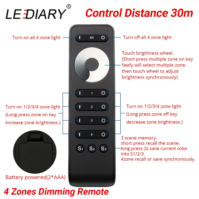 LEDIARY Spot LED Dimmable Downlight Remote Control Cabinet Lamp Black 12V Mini Ceiling Downlights Recessed 1.5W 27mm Cut Hole