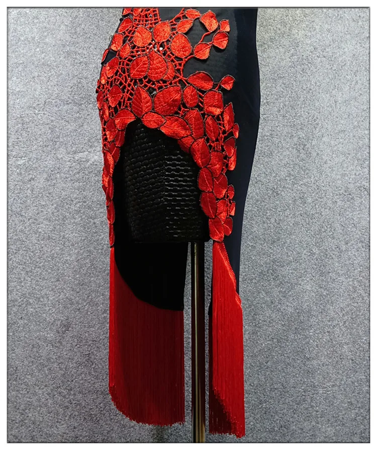 Раздельное Прозрачное платье с кисточками без спинки Cheongsam Румба Самба Танго ча Сальса фокстрот танцевальный комплект для взрослых латинский танцевальный костюм для тренировок