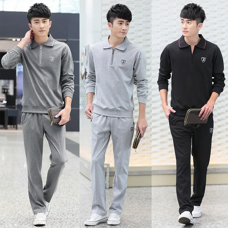 

Spring And Autumn MEN'S Sport Suit Long Sleeve Fold-down Collar Pullover Hoody Trousers Casual Sports Clothing Teenager Large Si