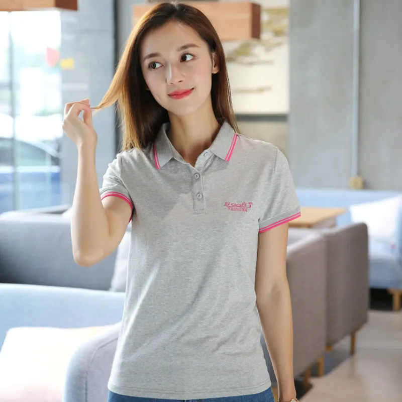 Ruoru-Polo liso para ropa de marca informal, Polo delgado para mujer, Polo de trabajo mujer, ropa blanca y gris, Polo para niña AliExpress Ropa de mujer