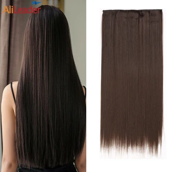 

Alileader Clip-In Hair Extensions Pure Straight 5 Clip In Hair Extension Brown Black 44Color Synthetic Fake Hairpiece For Women