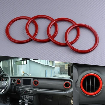 

4pcs Red ABS Inner Dashboard Panel Air conditioning Vent Outlet Cover Trim Ring Decoration Fit for Jeep Wrangler JL 2018 2019
