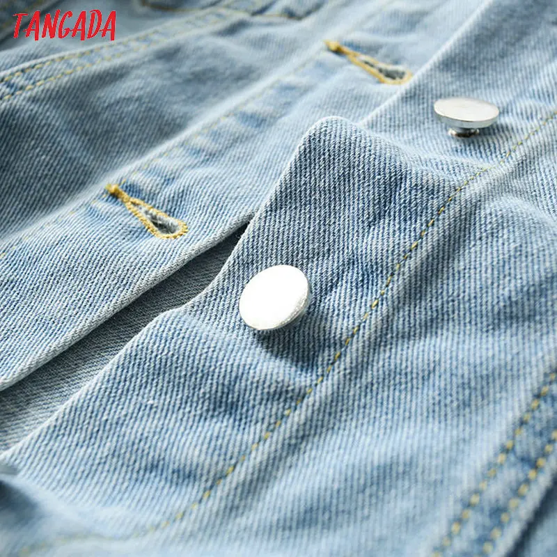 Tangada Мода женские рваные джинсовые куртки женские синие короткие джинсовые пальто с карманами брендовая Дизайнерская одежда FN101