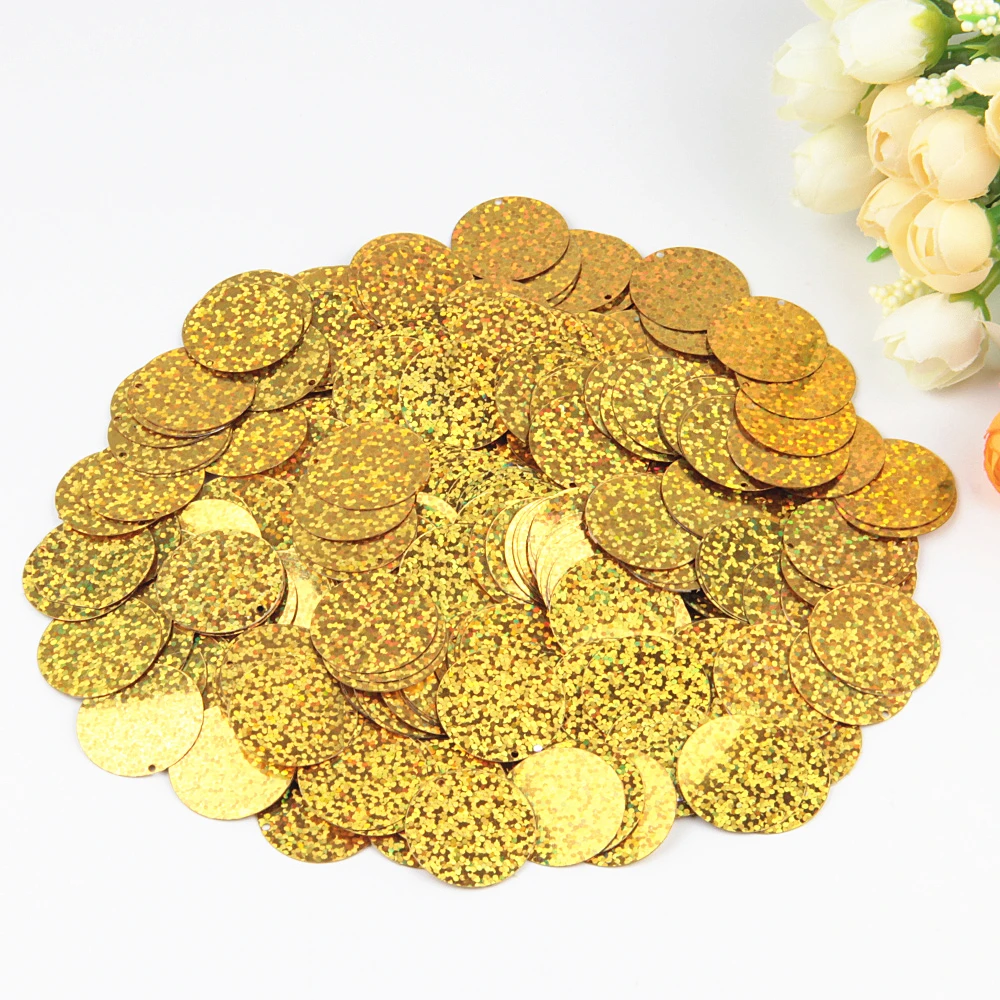 Zhiheng Around 800pcs Large Hole Sequin Glitter Spangle Paillettes Round Flat Sequins Diameter 2cm PVC Confetti DIY Wedding Dress Scrapbooking Sewing Accessories (White