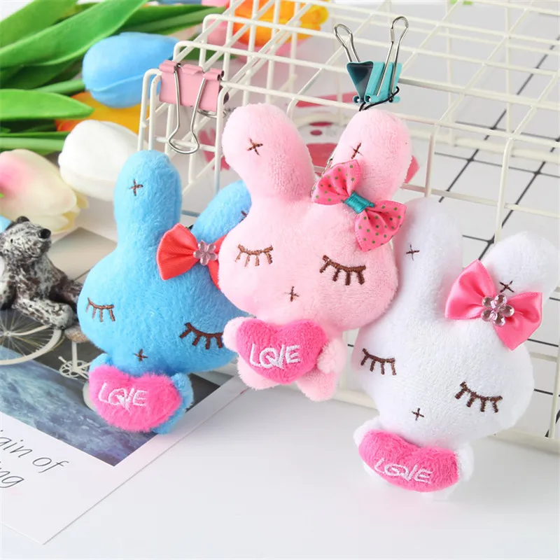 Cute Love Heart Rabbit Plush Keychain Toys White Pink Blue Bunny Rabbits Peluche Dolls Key Bag Pendants Wedding Party Gift 10pcs  (9)