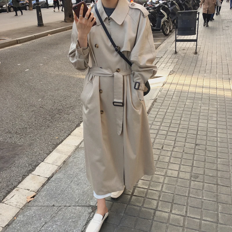 

2020 New Spring Autumn Chic Medium Long Casual Windbreaker Trench Coat For Women Waist Overknee Overcoat Feminino Moda Mujer