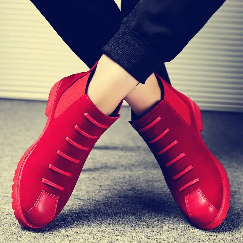 Винтажные ботинки martin в британском стиле; мужские модные рабочие ботинки в южнокорейском стиле; сезон осень-зима; теплые кашемировые мужские ботинки - Цвет: Красный