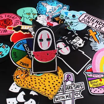 

Cartoon Iron On Patches For Clothing No Face Man Rainbow Punk Patch Embroidered Patches For Clothes Animal Applique On Clothes