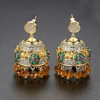 

Gypsy Jewelry Retro Ethnic Indian Jhumka Jhumki Zircon Small Bells Beads Drop Tassel Earrings Women Bridal Bohemian Party Gifts