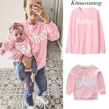 

Autumn Mother Daughter Outfits T-Shirt Winter mommy and me Sweatshirt Letter "Coffee Milk" Mother and Daughter Clothes C0538