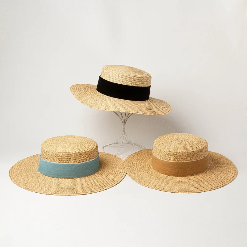 01907-HH7399 новая ручная работа raffia grass Velvet ribbon плоская Женская Бейсболка с меховым помпоном Наружная Мужская и Женская вечерняя официальная панама джаз шляпа