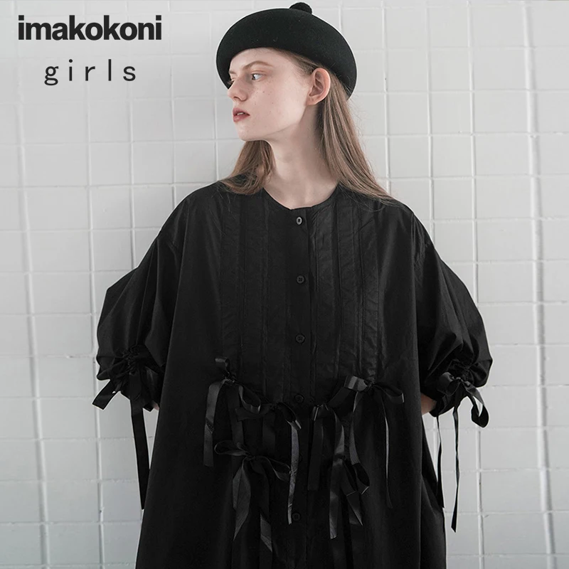 Женская хлопковая рубашка Imakokoni оригинальное свободное черно белое платье для отдыха с независимым