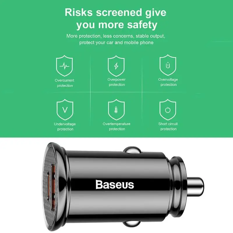 Автомобильное зарядное устройство Baseus Quick Charge 3,0 USB+ Автомобильное зарядное устройство type-C для iPhone samsung Xiaomi Mi QC3.0 QC Быстрая зарядка для мобильного автомобиля