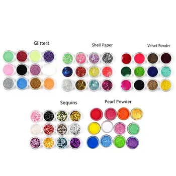 

60Pcs Resin Pearl Pigment Mica Powder Glitters Sequains Nail Art Jewelry Making N58F