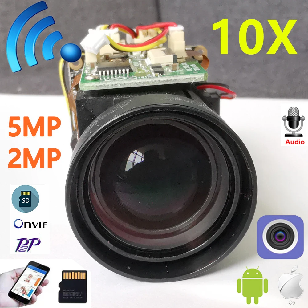Camhi 2MP 5MP 10X Zoom 4.9-47mm Lens Wifi IP PTZ Camera Module CCTV Security System Wireless AP Onvif Audio TF Card Slot camhipr