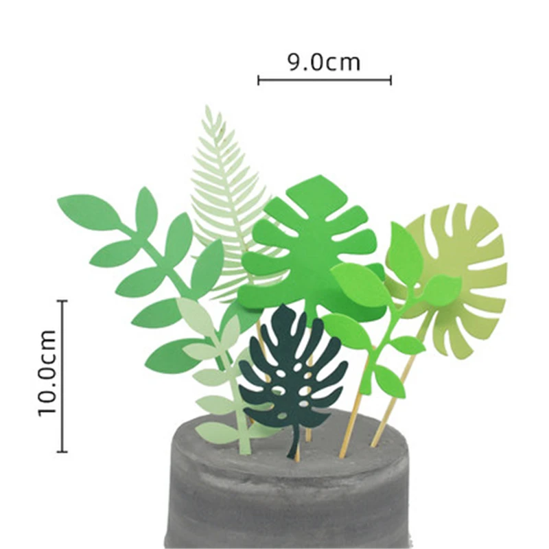 Лев тигр Слон Торт Топперы Джунгли животных Кекс for для детская вечеринка на день рождения украшения десерт поставки - Цвет: 7pcs palm leaf