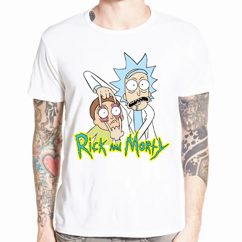 2018 Men's Rick and Morty Funny Anime T-shirt Casual Short sleeve O-Neck homme Summer White T shirt Swag Tshirt HCP134