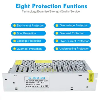 

24V DC Universal Regulated Switching Power Supply, 6.5A 150W, 100-240V AC to DC 24 Volt LED Driver, Converter,Transformer jk1384