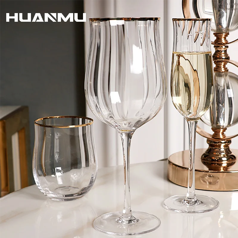 American-Transparent-Glass-Tulip-Stripe-Wine-Cup-Gold-Inlay-Champagne-Cocktail-Cups-Bar ...