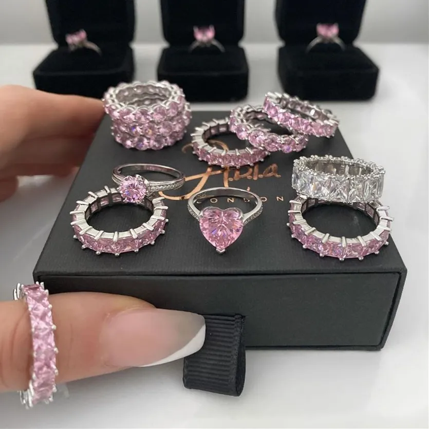 Eternity-Ring Jewelry Wedding-Band Engagement 925-Sterling-Silver Pink Fashion Women