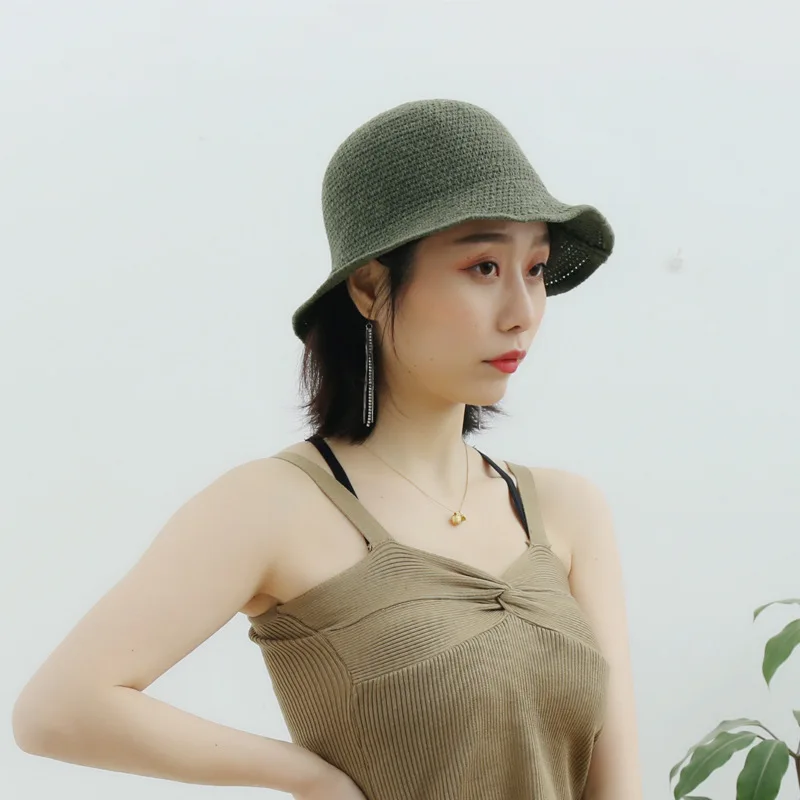 

2019 Japanese-style Spring Knit Bucket Hat Children Korean-style Elegant Literature And Art Yarn Small Bucket Hat Windproof Tope