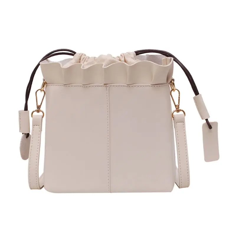 

Sweet Fashion Lady Single Shoulder Diagonal Package Spring Summer Curling Ruffled Lace Drawstring Small Bucket Bag X4YB