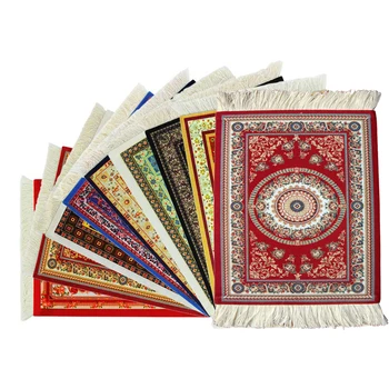 

Persian Mini Rug Mat Mousepad Retro Style Carpet Pattern Cup Mouse Pad with Fring Home Office Table household Decor Craft