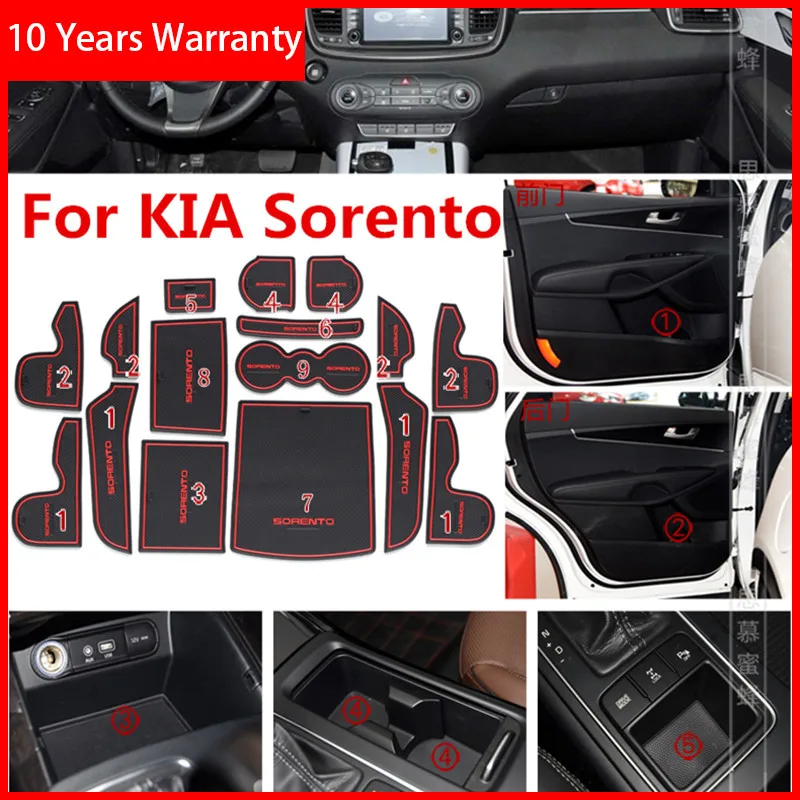3D резиновый коврик слот для двери чашка подушка Groove Противоскользящий KIA Sorento 2015