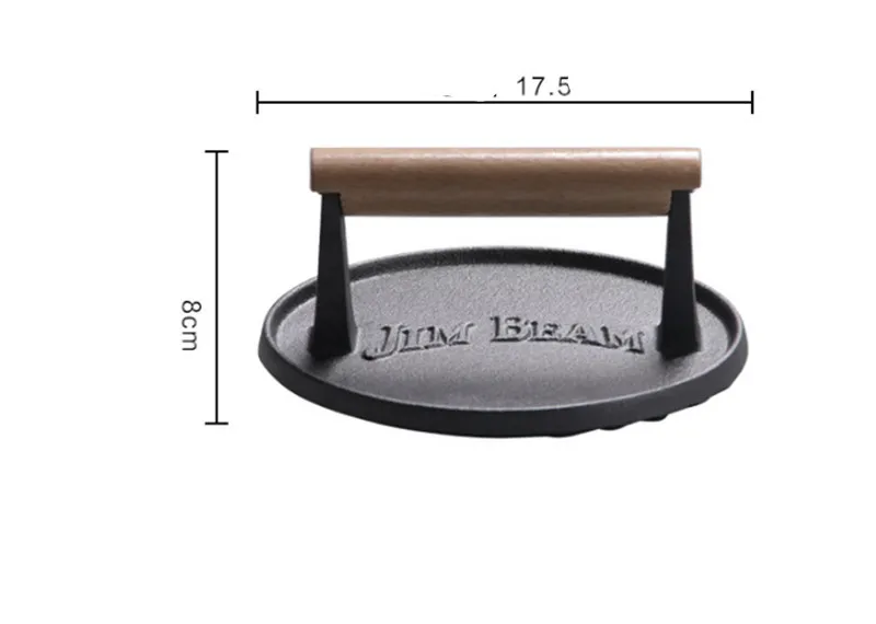 Круглый Большой инструмент для барбекю литой железный, деревянный пресс-гриль для стейка с ручкой для мяса жареное мясо кальмар жареный стейк для барбекю пресс для жареного мяса - Color: 17.5x17.5xH8cm