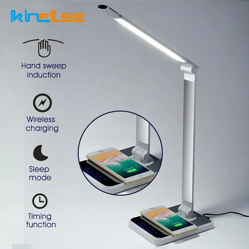 

Multifunction LED Desk Lamp Creative 3 Color Hand Sweep Wireless Phone Charging 2In1 Table Lamps 360 Degree Rotation Touch Light
