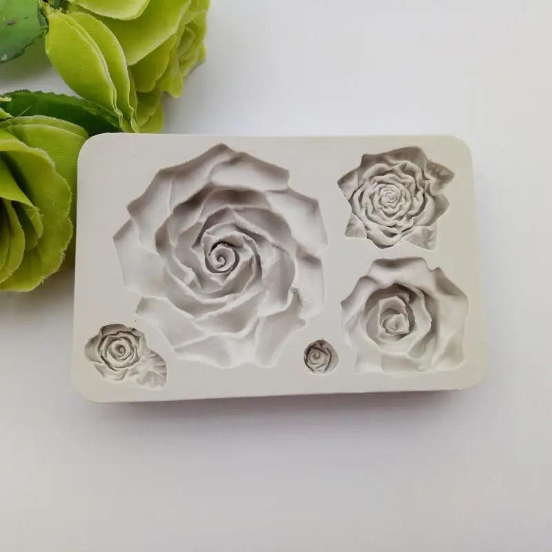 5 Assorted Sizes Roses Resin Fondant Candy Silicone Mold for Cake Decoration