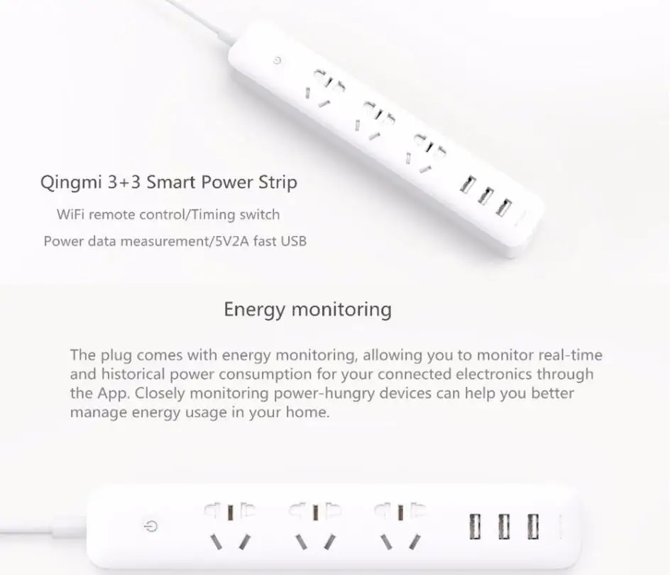 Xiaomi Qingmi WI-FI умная розетка разъем бытовой кабель-удлинитель для Мощность доска 3/5/6/8 отверстий с 3 портами(стандарт быстрой зарядки 2500 Вт 10A 250 ЕС и США