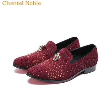

Newest Chentel Noble Manual Gentleman Suede Crystal Fashion Mens Dress Shoes Genuine Leather Flats Mens Shoes Big Size Slip-On